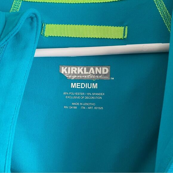 Kirkland Women's Size M Hooded Pullover Top Hiking Active Teal Blue Zip Pockets - Picture 15 of 16